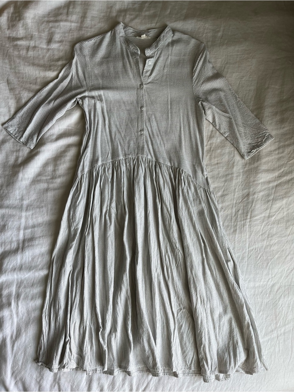 Linen Button Down Light Stripe Midi Dress